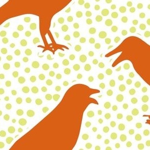 Bright Orange Crows on White with Lime Green Polka Dots
