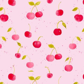 cherries on pink jubilee 16x16