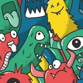 cute monsters - red, blue, green, yellow