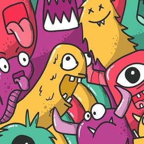 cute monsters - purple, red, yellow, green