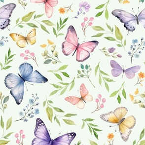 Butterflies Lg – Girly Colorful Butterfly Fabric, Garden Floral, Flowers & Butterflies Fabric (celery)