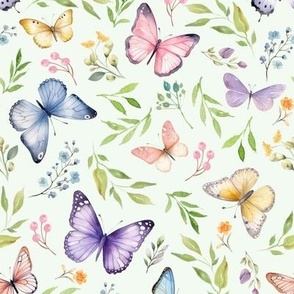 Butterflies Md – Girly Colorful Butterfly Fabric, Garden Floral, Flowers & Butterflies Fabric (celery)