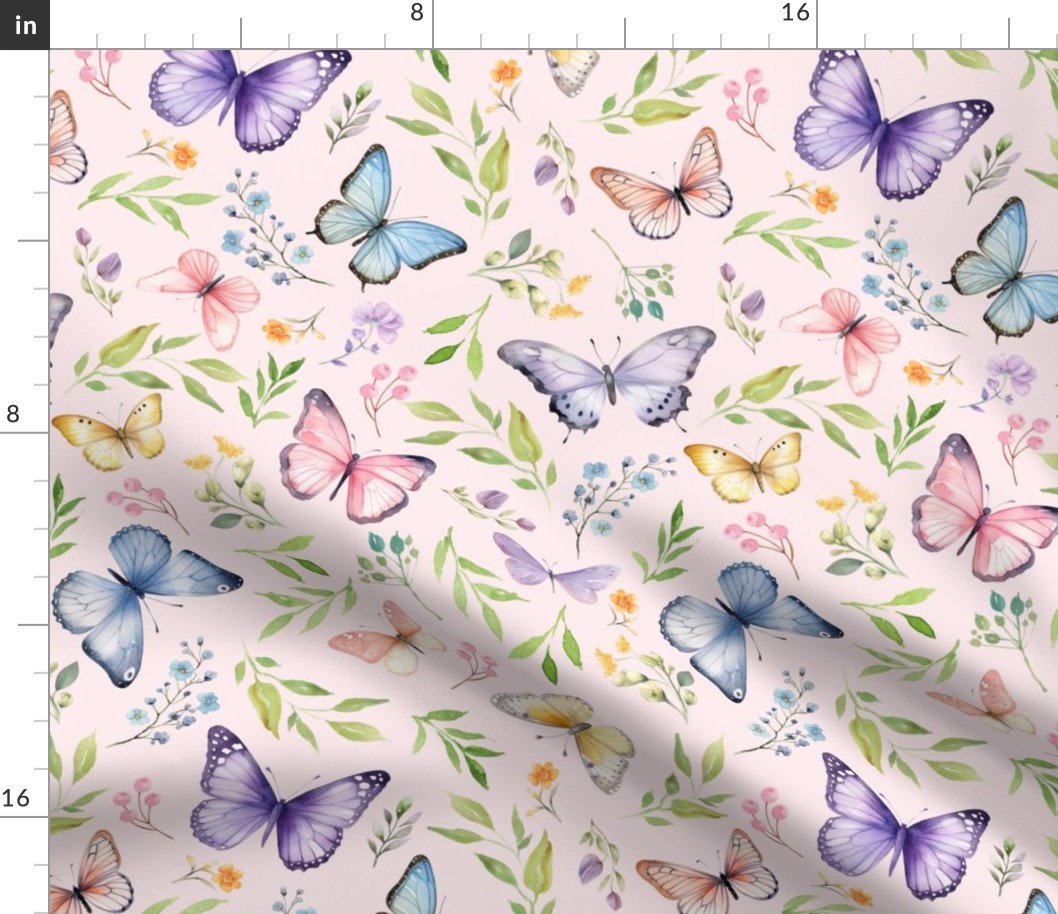 Butterflies Lg – Girly Colorful Butterfly Fabric, Garden Floral, Flowers & Butterflies Fabric (shell)