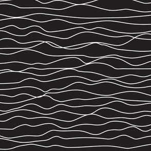 Black with White Squiggly Irregular Line - Horizontal Stripe