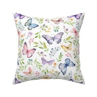 Butterflies Lg – Girly Colorful Butterfly Fabric, Garden Floral, Flowers & Butterflies Fabric (white)