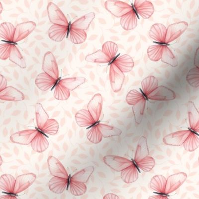 Butterflies – Pink Butterfly Fabric Nature Spring Fabric (pearl)