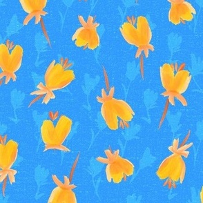Summertime Buttercups on blue w_texture