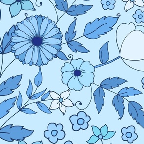 Vintage Daisy in Blue- Large 66"x66"