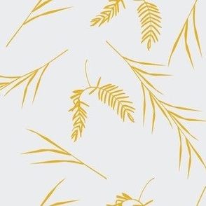 Yellow Floating Foliage on Pale Gray