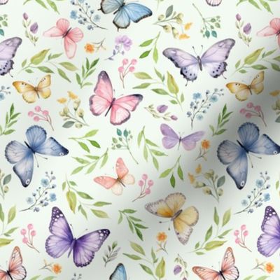 Butterflies Sm – Girly Colorful Butterfly Fabric, Garden Floral, Flowers & Butterflies Fabric (celery)