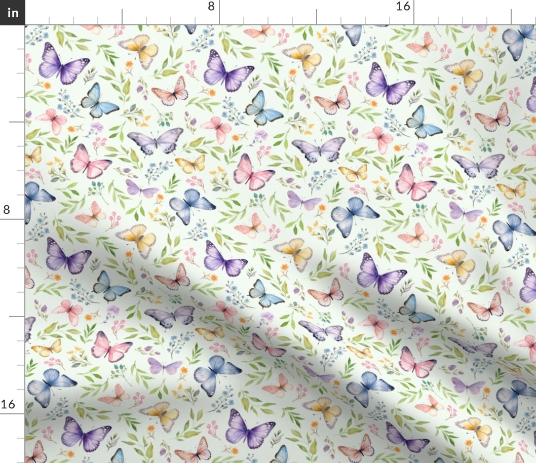 Butterflies Sm – Girly Colorful Butterfly Fabric, Garden Floral, Flowers & Butterflies Fabric (celery)