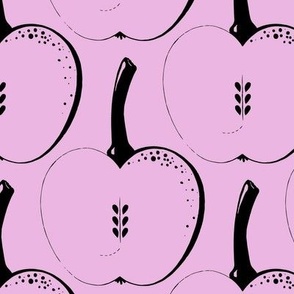 Outline of apples, Black on a lilac-pink background, Large scale