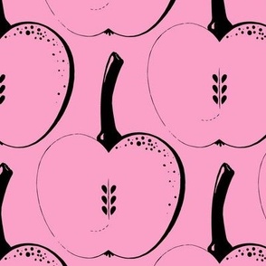 Outline of apples, Black on a pink background, Large scale