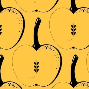 Outline of apples, Black on yellow background, Large scale