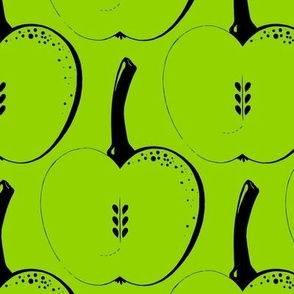 Outline of apples, Black on a bright green background, Large scale