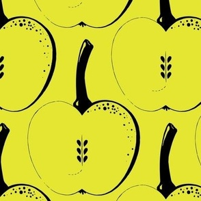 Outline of apples, Black on a yellow-green background, Large scale