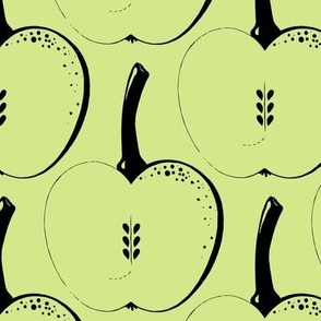 Outline of apples, Black on a light green background, Large scale