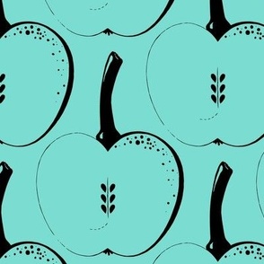 Outline of apples, Black on a turquoise background, Large scale