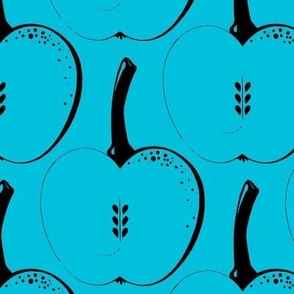 Outline of apples, Black on a bright light blue background, Large scale