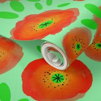 Red Orange Poppy Mint Background Medium