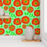 Red Orange Poppy Mint Background Medium