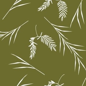 Deep Olive Green with White Floating Foliage