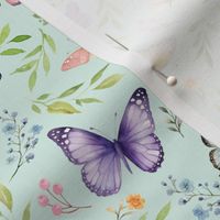 Butterflies Sm – Girly Colorful Butterfly Fabric, Garden Floral, Flowers & Butterflies Fabric (soft mint)