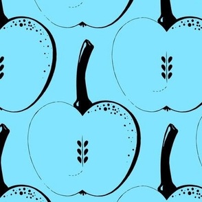 Outline of apples, Black on a light blue background, Large scale