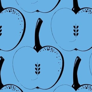 Outline of apples, Black on a blue background, Large scale