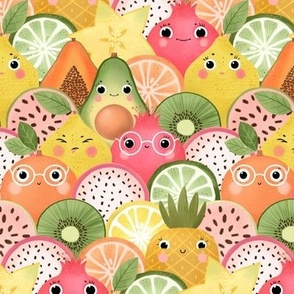 Cute tropical fruits-orange, lemon, avocado, pomegranate and pineapple | medium
