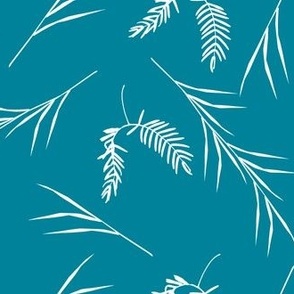 White Floating Foliage on Bright Teal Blue