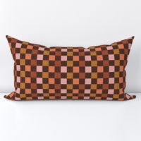 XSMALL 70s retro fall checkerboard fabric autumn brown colors 8in