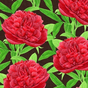 Elegant Watercolour Red Peony on Brown - Large Scale