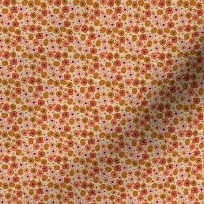 MICRO Pumpkin Floral fabric - retro florals design orange_ pink and rust_ tan 2in