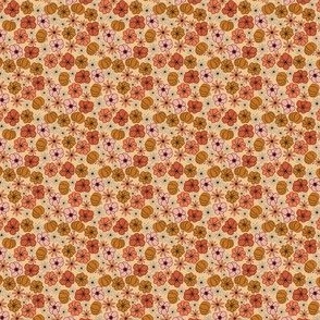 MICRO Pumpkin Floral fabric - retro florals design orange_ pink and rust_ tan 2in