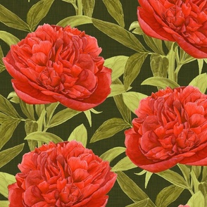 Watercolour Vintage Peony on Moss - Large Scale