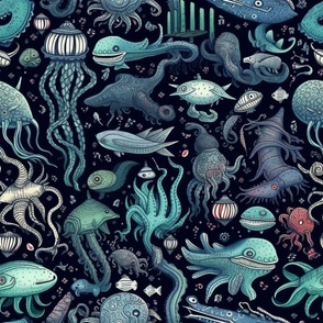 Doodle deep sea oddities Blue