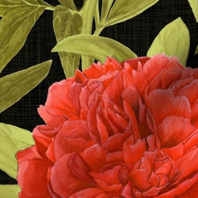 Watercolour Vintage Peony on Black- Large Scale