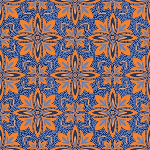 Blue and Orange Abstract Flowers - Tile - Trending Colors