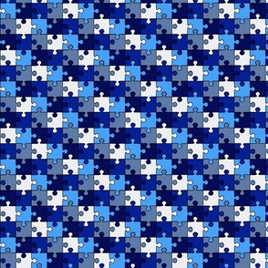 Allover Blue and white puzzle pieces print