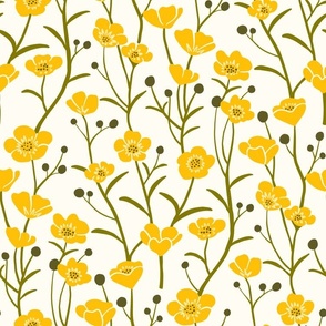 Buttercup Floral- Pretty Yellow Cottagecore Style Flower Pattern