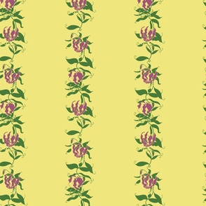victorian floral stripe yellow and dark pink
