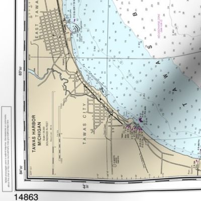 NOAA nautical chart #14863, Lake Huron: Saginaw Bay (42"x30.4", fits on one yard of any fabric)