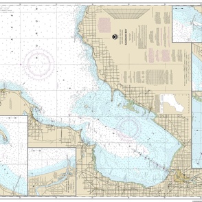 NOAA nautical chart #14863, Lake Huron: Saginaw Bay (42"x30.4", fits on one yard of any fabric)