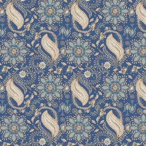 16" X 19" Falling Leaf Autumn Paisley in Blue by Audrey Jeanne