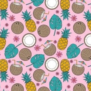Pineapples and Coconuts, Tropical, Pink