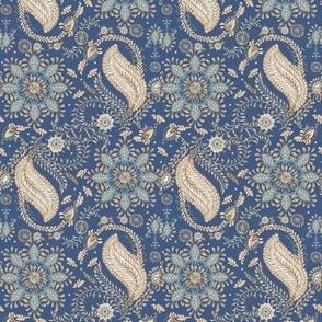 8" X 9.4" Falling Leaf Autumn Paisley in Blue by Audrey Jeanne