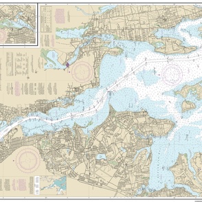 NOAA nautical chart #13224 Providence River and Naragansett Bay 42x30"  (fits on one yard of any fabric)