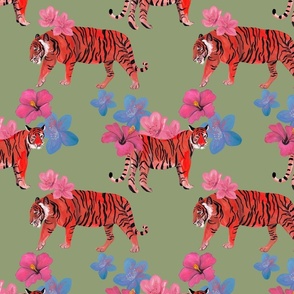 Jungle Tigers and flowers - fun animal and flower print 