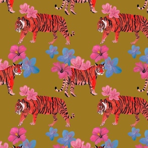 Jungle Tigers and flowers - fun animal and flower print 